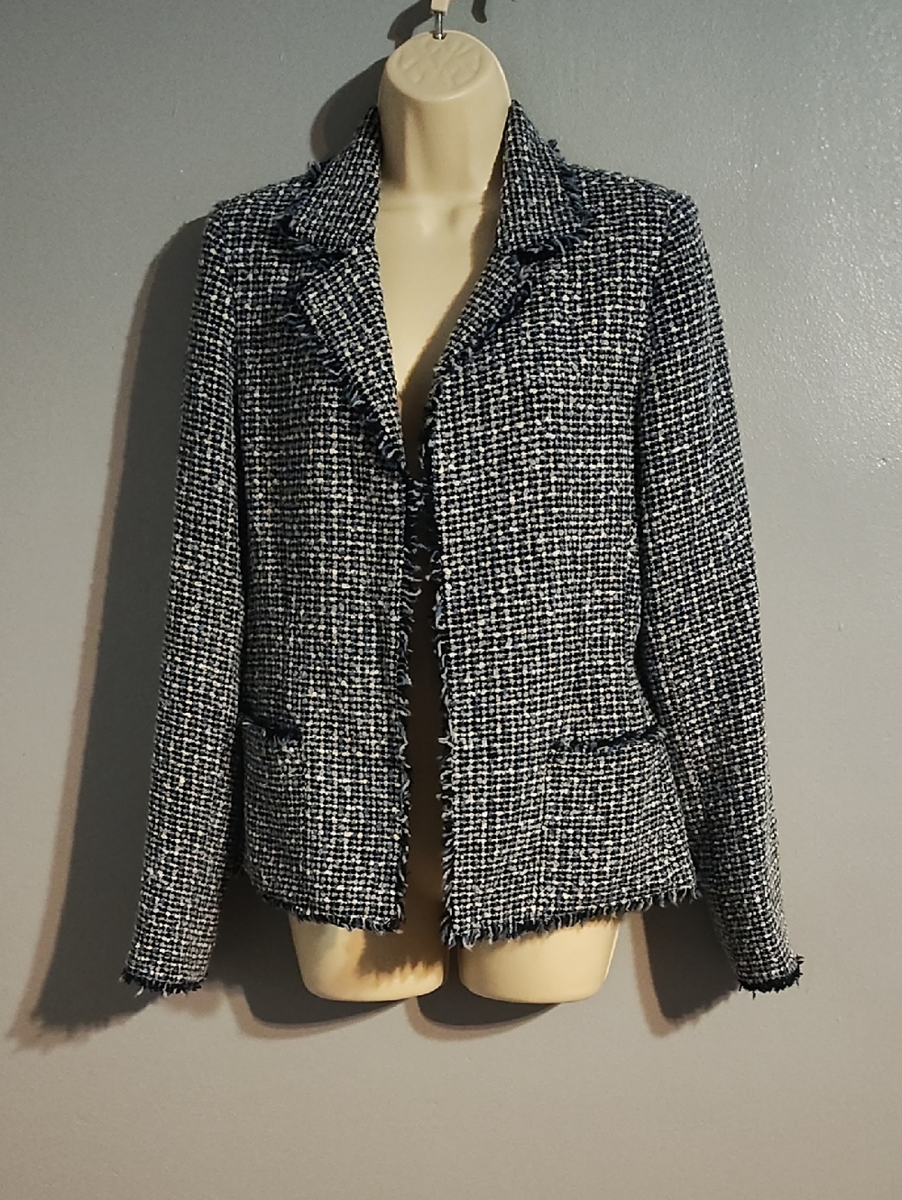 Daisy Fuentes Tailored Navy Blue & White Tweed Women's Jacket